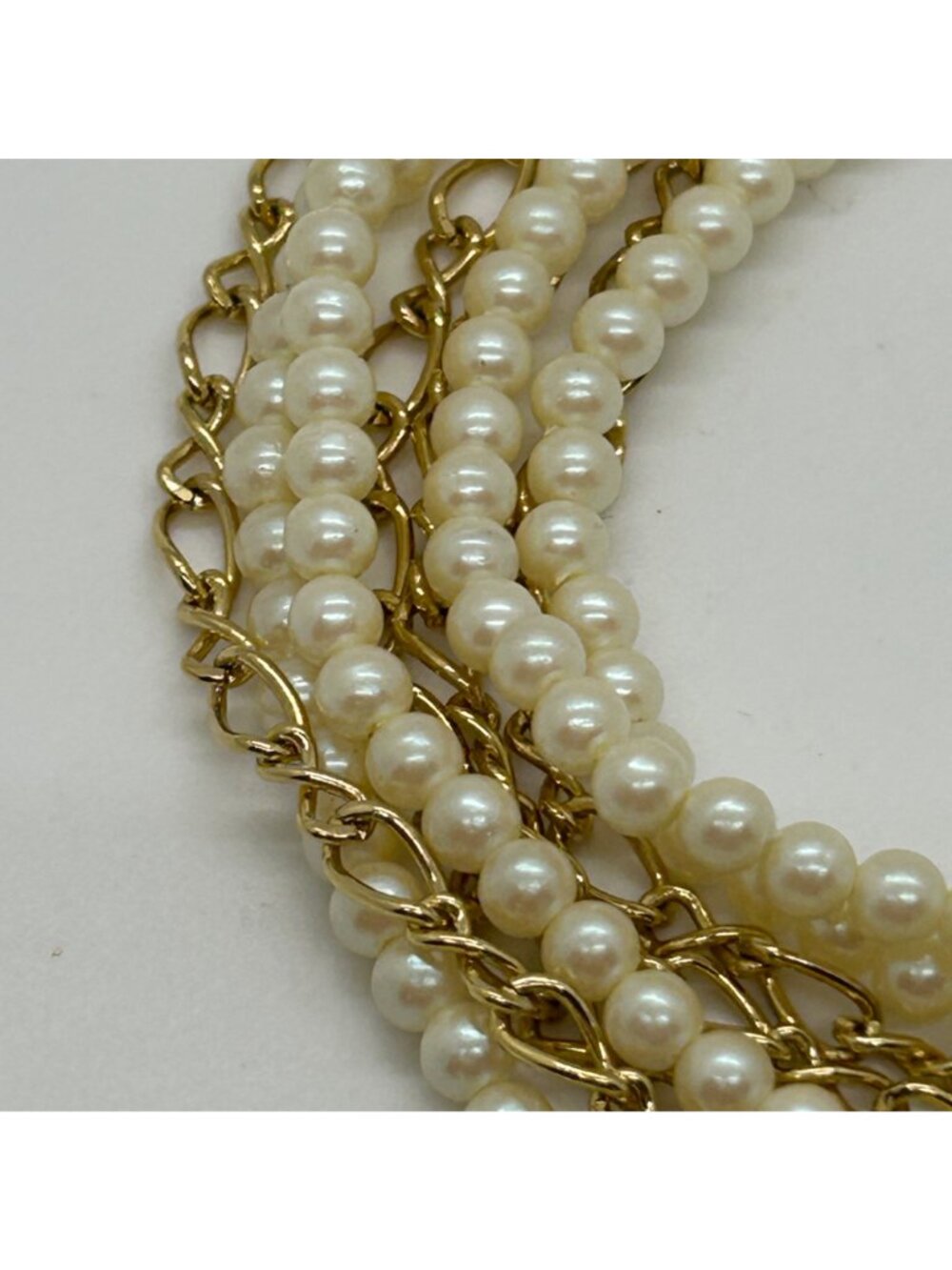 Vintage Stranded Necklace Faux Pearl Gold-tone Chain Torsade 20" Spring Ring - Picture 7 of 13